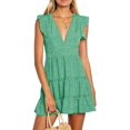 thumbnail image 1 of Mini vestido floral de mujer Vestidos de verano sexy con cuello en V con volantes y mangas aleteadas, 1 of 3