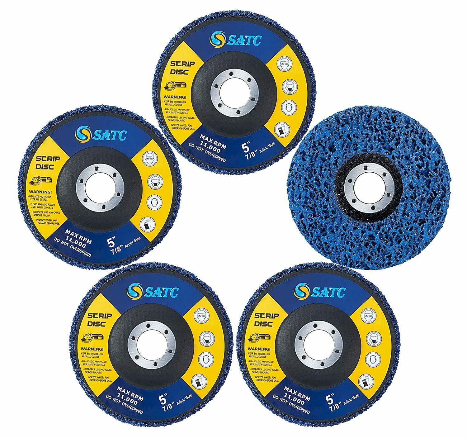 SATC 5 Pack 5" x 7/8" Blue Strip Clean Discs for Angle Grinder Paint