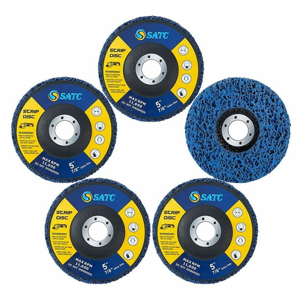 SATC 5 Pack 5" x 7/8" Blue Strip Clean Discs for Angle Grinder Paint