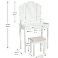 thumbnail image 6 of Caroeas Vanity , Tri-Fold Makeup Vanity with Mirror, Lights and Padded Vanity Stool, Bedroom Solid Wooden Vanity Set, 5 Drawers, 2 Brush Slots and 2 Open Compartments, White Finish, 6 of 8