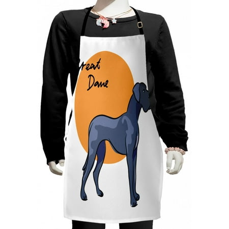 

Dog Lover Kids Apron Side Pose Dog with Written Breed Name Round Boys Girls Apron Bib with Adjustable Ties for Cooking Baking Painting Dark Lavender Orange by Ambesonne