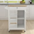 thumbnail image 6 of Kitchen Island Cart, Rolling Trolley Cart with Towel Rack Rubber Wood Table Top Kitchen Cart with Storage and Open Shelves, White & Oak, 6 of 9