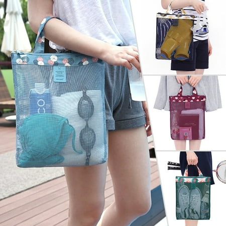 Portable Summer Beach Mesh Bags Travel Casual Tote Storage Net Handbag w/ Zipper (Best Way To Store Handbags)