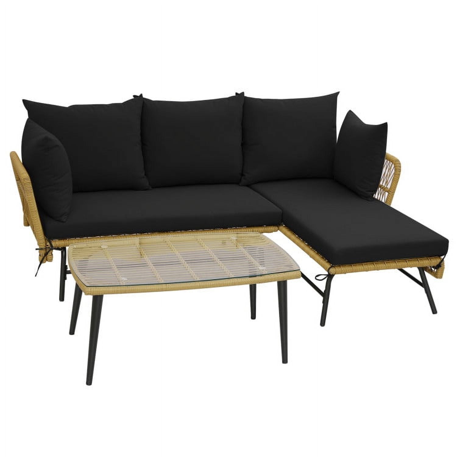 Aimee Lii 3 Pieces L-Shaped Patio Sofa with Cushions and Tempered Glass Table, Outdoor Patio Set, Black Aimee Lii 3 Pieces L-Shaped Patio Sofa with Cushions and Tempered Glass Table, Outdoor Patio Set, Black