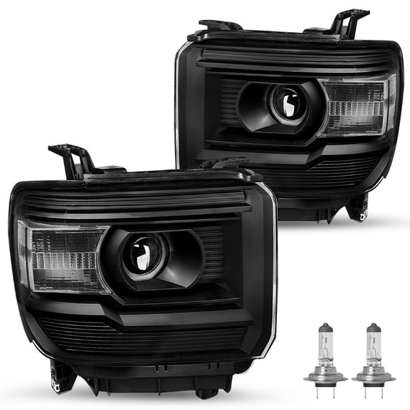 For 2014-2015 GMC Sierra 1500/15-19 2500HD 3500HD Factory Black Headlights LH RH