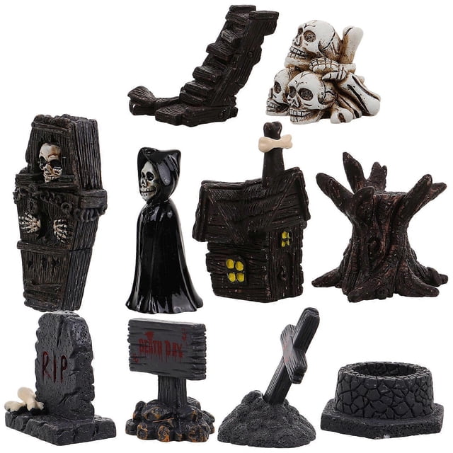 10 Piezas XCF Minifiguras Halloween Estatuas Decoraciones en miniatura Resina Colores surtidos
