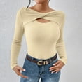 thumbnail image 6 of cfhntfmh Sweaters for Women Fashion Fall Clothes Cutout Tops Long Sleeve Ribbed Slim Fitted Shirts Going Otu Tees（Beige,Small), 6 of 7