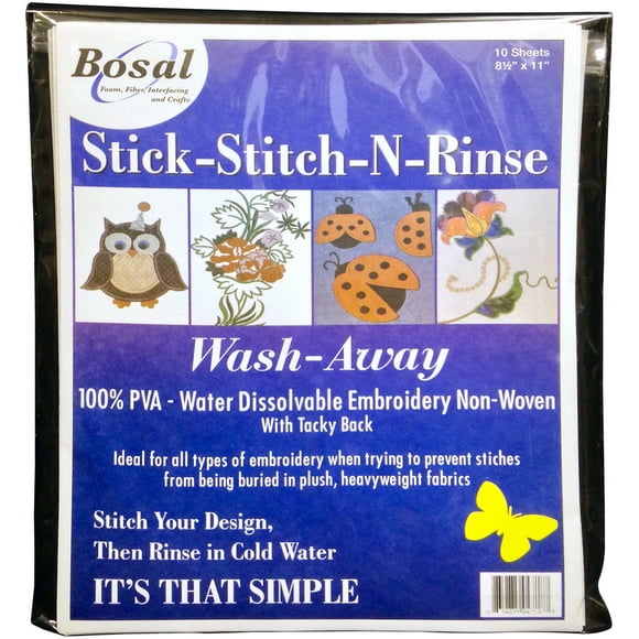 Bosal Stick-Stitch-N-Rinse Wash-Away Stabilizer 8.5"X11"-10/Pkg