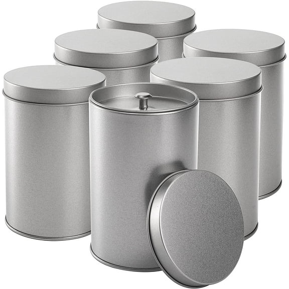 6 Pack Tea Tin Canister with Airtight Double Lids, 12 Fluid Oz Tin Can Box and Small Round Kitchen Canisters for Loose Tea, Coffee, Candy, Herbs and Spices(Silver)