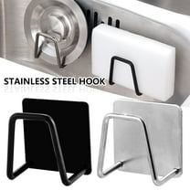 Fyrome 2 Pack Kitchen Stainless Steel Adhesive Sponge Holder Dishcloth Brush Storage Holder Sink Caddy, Rust Proof Waterproof, Black