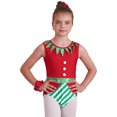 thumbnail image 3 of IEFIEL Kids Girls Christmas Gymnastic Leotard with Headband Outfit Christmas Elf Cosplay Costume Sleeveless Dance Leotard Red 4, 3 of 7