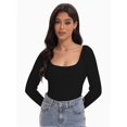 thumbnail image 6 of Women's Scoop Neck Long Sleeve Slim Fitted Casual Basic Crop Top, 6 of 6
