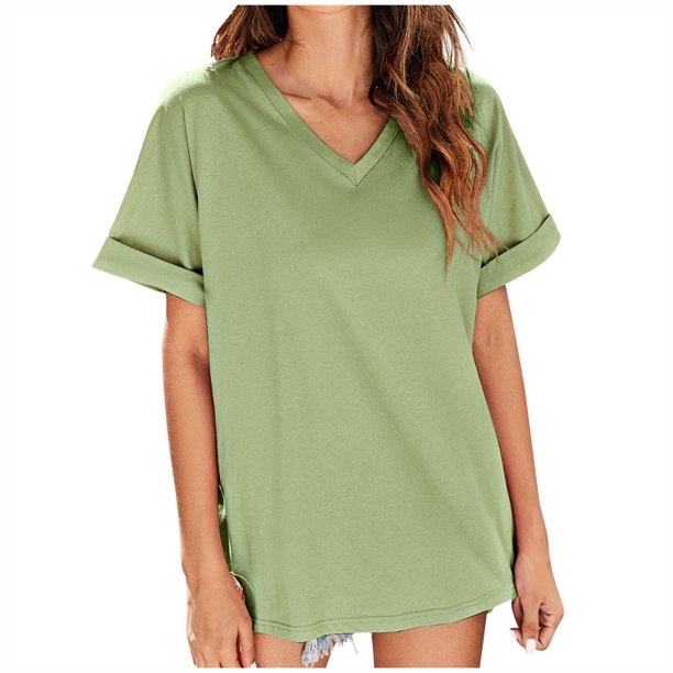 Primavera color sólido cuello en V manga corta parte delantera corta espalda larga dividida Casual Top mujeres Pompotops hkajfhjk461060