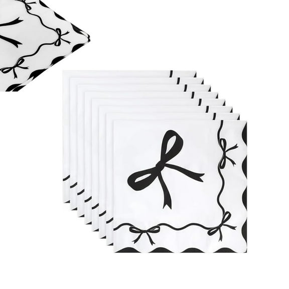 QZS Disposable Dinner Napkins Decor,Black Durable Birthday Party Napkins for Bridal,13Inches Black Portable Cute Bow Party Supplies for Home,40pcs