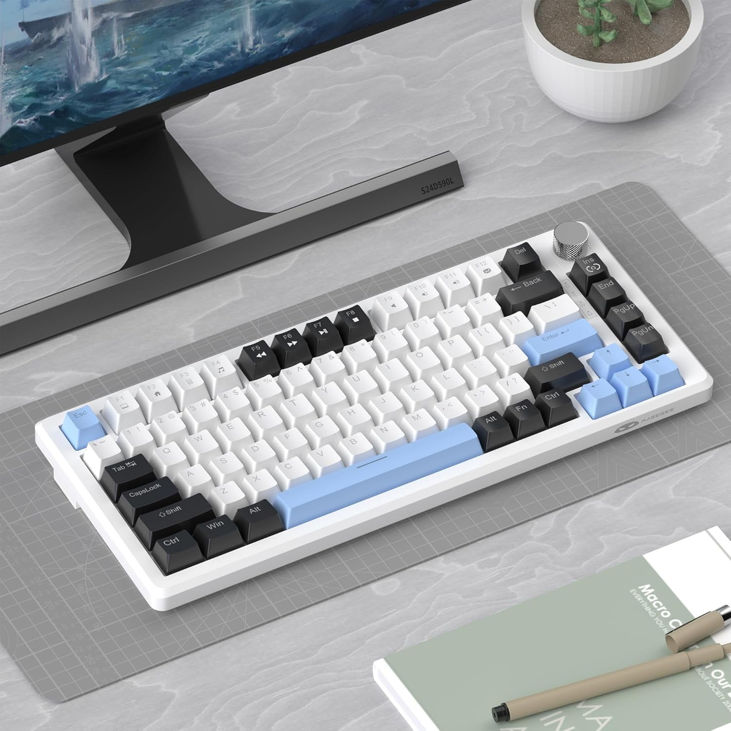 MageGee 75% Mechanical Gaming Keyboard, Black Switches, EVA Foam, Knob Control, STAR75 Portable NKRO