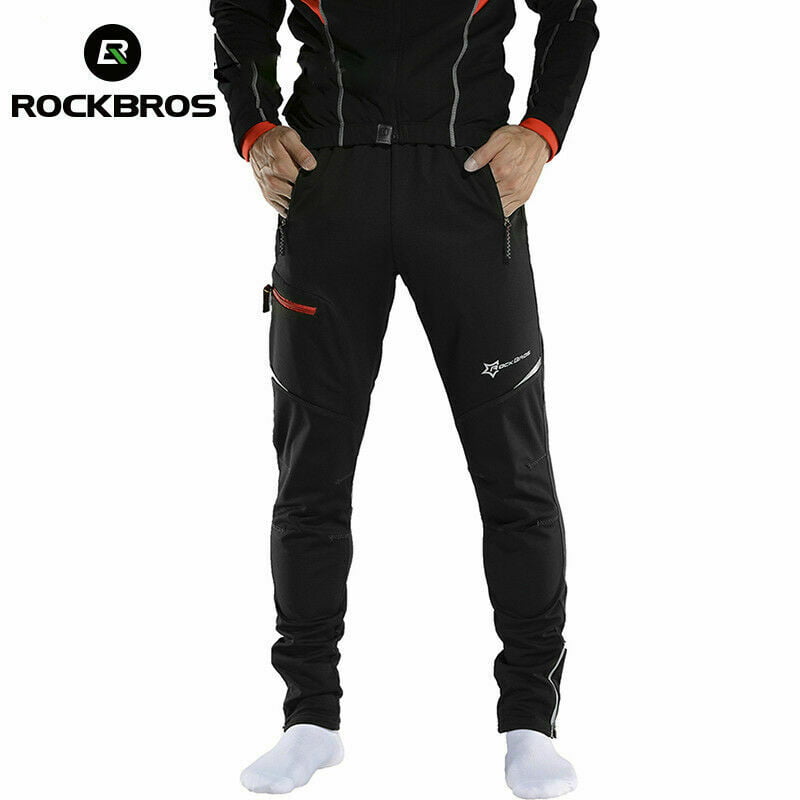 ROCKBROS Winter Cycling Pants for Men Thermal Fleece Windproof Pants Black 