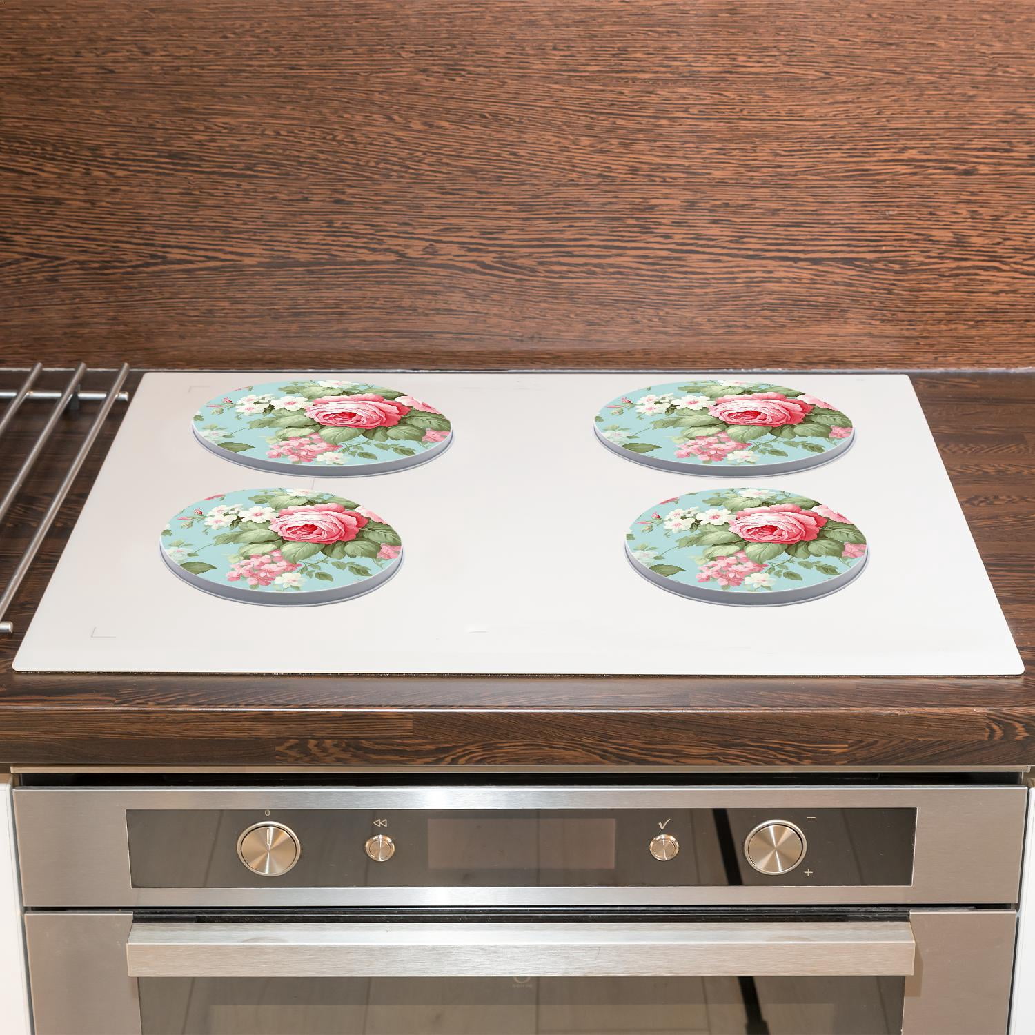 Decorative Stove Burner Covers 4 Pcs Metal Gas Stove Burner Cover 8Inch And 10Inch ,vintage flower pattern on green background