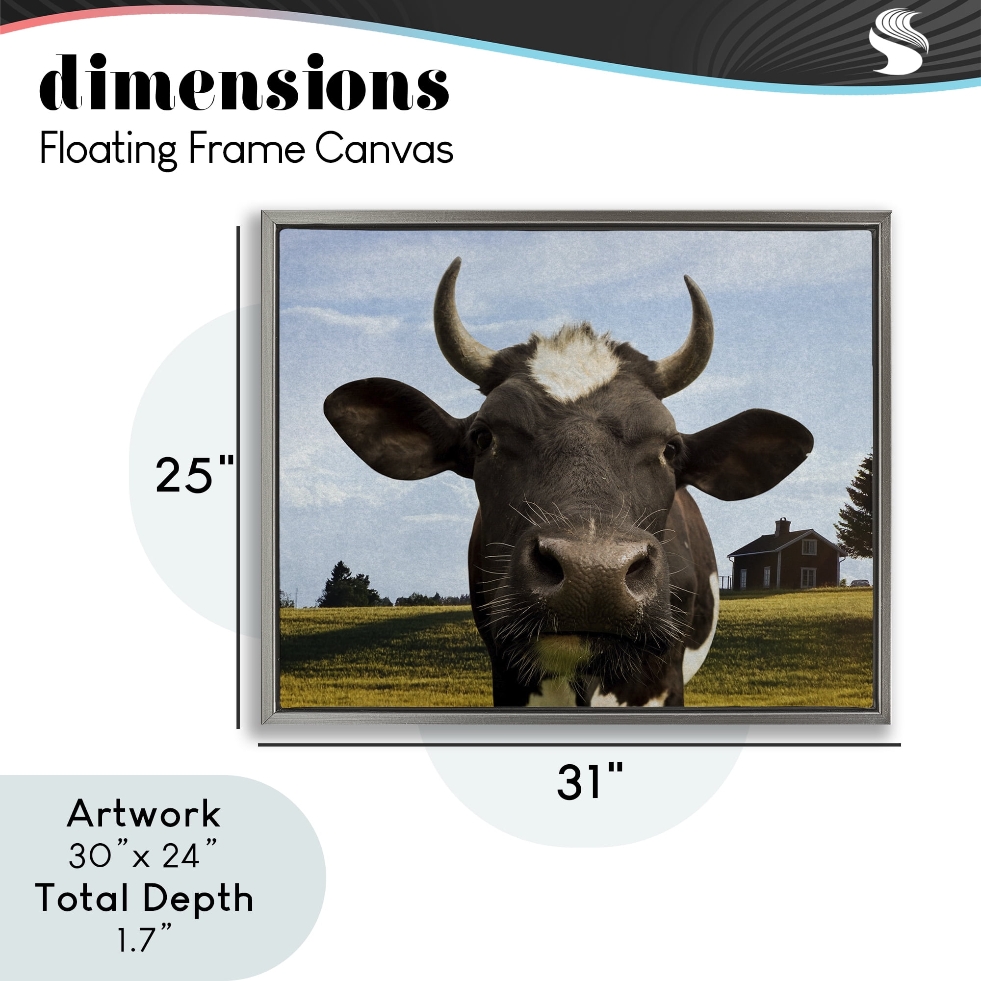 Stupell Industries Farm Cow with Curved Horns Gray Framed Floater Canvas Wall Art, design by Marcus Prime