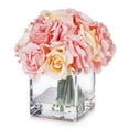 thumbnail image 1 of Enova Home Artificial Flowers 18 Heads Silk Roses Fake Flowers Arrangement in Cube Glass Vase with Faux Water for Home Office Wedding Decoration (Pink), 1 of 4