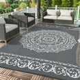 thumbnail image 2 of HOMERRY Geometric Floral Outdoor Rug Straw Plastic Area Rug for Balcony Pool RV Waterproof Reversible Carpet, White/Gray, 9'x 12', 2 of 6