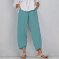 thumbnail image 2 of Diufon Womens Plus Size Pants Solid Color Wide Leg Pants Casual Linen Capris Pants with Pockets, 2 of 5