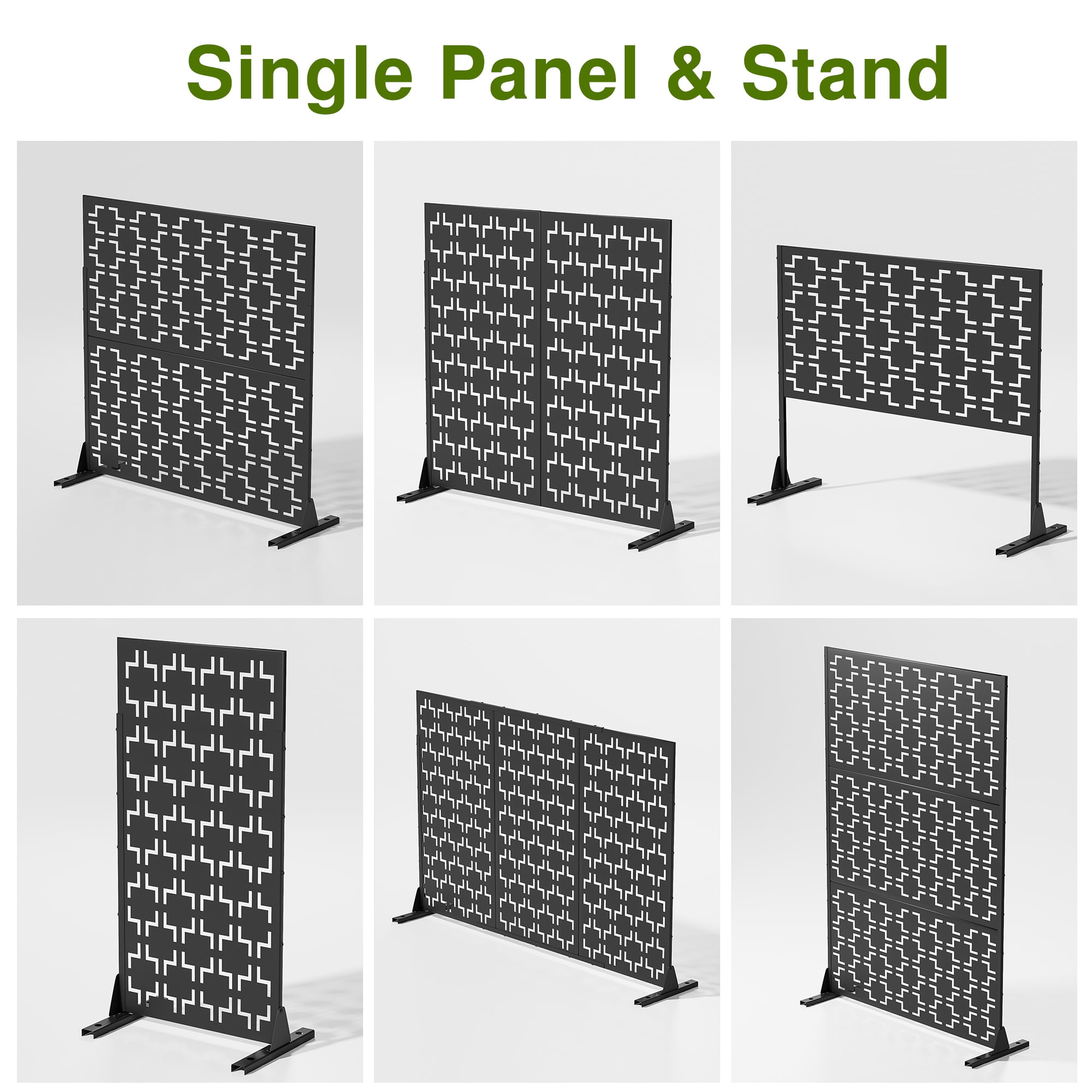 72"x47" Outdoor Privacy Screen with Stand Metal Balcony Decorative Screen,Black