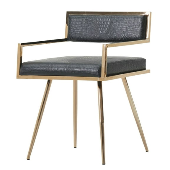 Leatherette Upholstered Metal Dining Chair with Splayed Legs, Black and Gold- Saltoro Sherpi