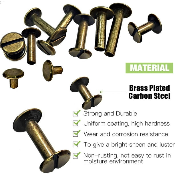 Binding Post Screw, Electroplating Treatment Brass Material Uniform Coating Chicago  Screws for Leather Craft(Silver Black)