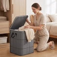thumbnail image 4 of Foldable Storage Bag With Reinforced Handles, Large Capacity Zippered Home Dorm Organizer for Bedding & Clothes, Dark Gray, 20"x20"x24", 4 of 6