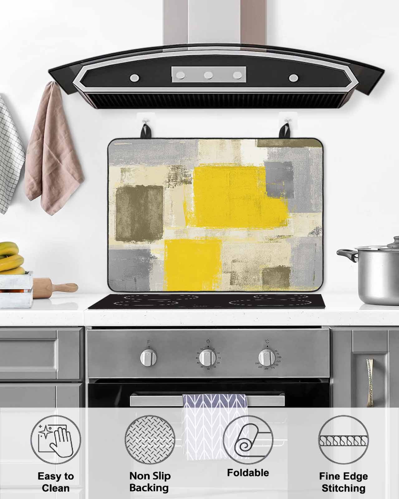 nqOlkjepod Large Induction Cooktop Protector Mat 24"x21", Yellow Ombre Stove Top Covers for Electric Stove, Rustic Chic Abstract Gradient Plaid Art Stove Burner Cover Mats, Glass Top Stove Cover