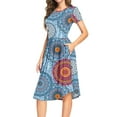 thumbnail image 3 of Aiyino Women's Short Sleeve Printed Pattern Casual Dress Pleated Loose Flowy Midi Dress With Pocket, 3 of 7