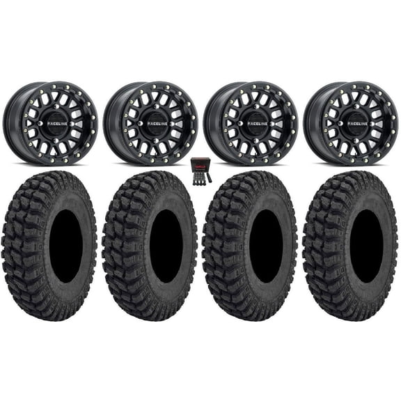 Raceline Podium Bdlk 14" Wheels Bk 28" Warrior AT Tires Can-Am Maverick X3 / Honda Pioneer 1000 / Talon