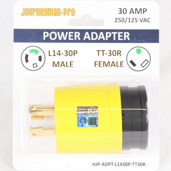 Journeyman-Pro RV Accessories L14-30P to TT-30R Adapter, Black Nylon, 30 Amp Power Adapter
