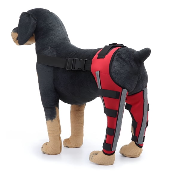 XIRQI Dog Knee Brace Adjustable Dog Double Rear Leg Brace With Metal Hinged Flexible Support And Reflective Seat Belts (Red) - XS
