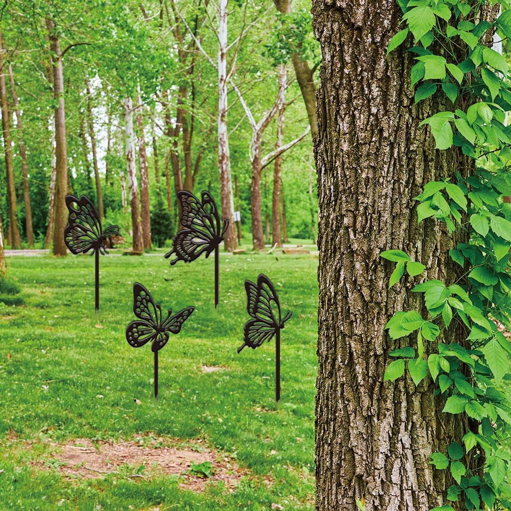 4PCS Butterfly Garden Decor Butterfly Metal Outdoor Plaque Ornament Black Silhouette Outdoor Decor Metal Courtyard Lawn Patio Yard Decorative Art Gifts Colorful
