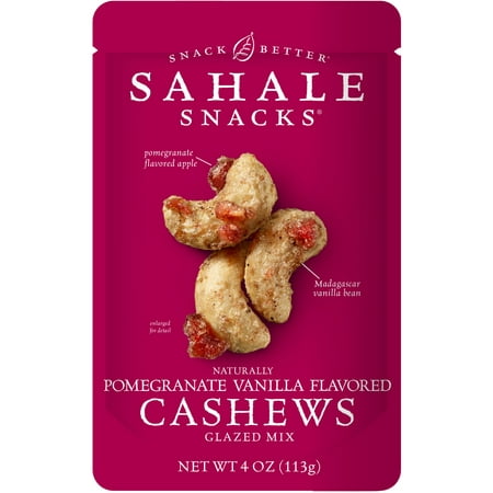 Sahale Snacks Pomegranate Vanilla Flavored Cashews Glazed Mix, 4 oz - Resealable Pouch, Nut Snacks with No Artificial Flavors, Preservatives or Colors, Gluten-Free Snacks
