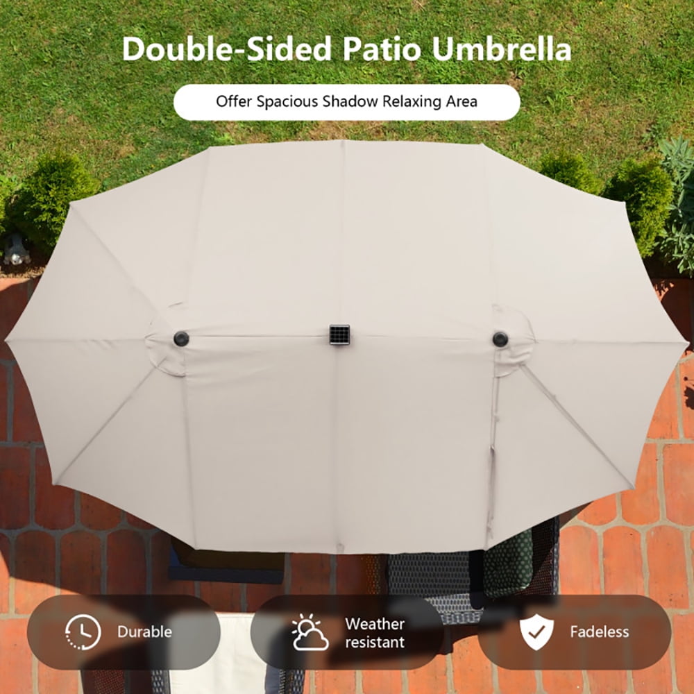 Aimee Lii 15 Feet Double-Sided Patio Umbrella with 48 LED, Sunbrella Patio Umbrellas, Beige Aimee Lii 15 Feet Double-Sided Patio Umbrella with 48 LED, Sunbrella Patio Umbrellas, Beige