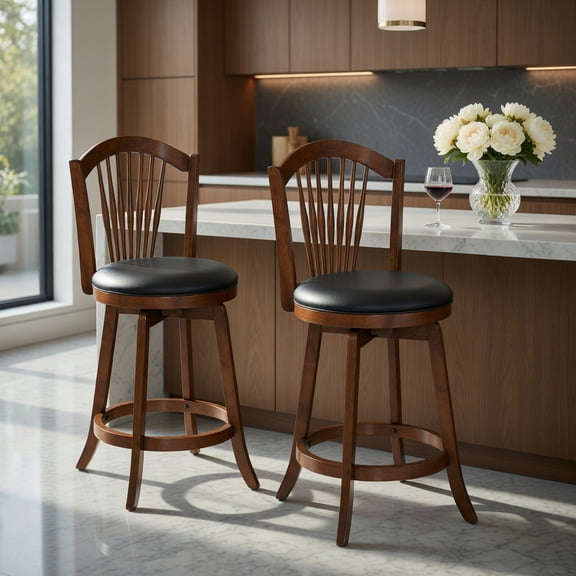 Resenkos 24 Inch Swivel Bar Stool with Wood Frame, Backrest Chair for Kitchen Island Dining Room, Home Bar, Expresso and Black