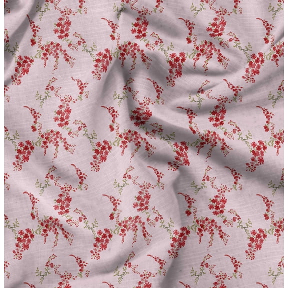 Soimoi Pure Silk Red Fabric By the Yard - 42 Inch Wide - Florals, Leaves Print Fabric - Elegant & Beautiful Patterns for Fashion and Home Decor Printed Fabric