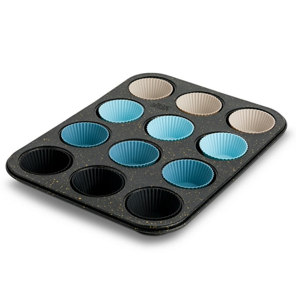 Thyme & Table 12 Cup Nonstick Muffin Pan with Silicone Baking Cups - Black