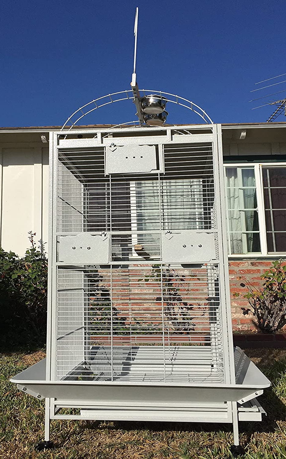 Deluxe X-LARGE 28" x 22" x 75"H Wrought Iron Play Top Double Metal Walk Ladder Bird Parrot Finch Macaw Cockatoo Bird Rolling Cage With Toy Hook
