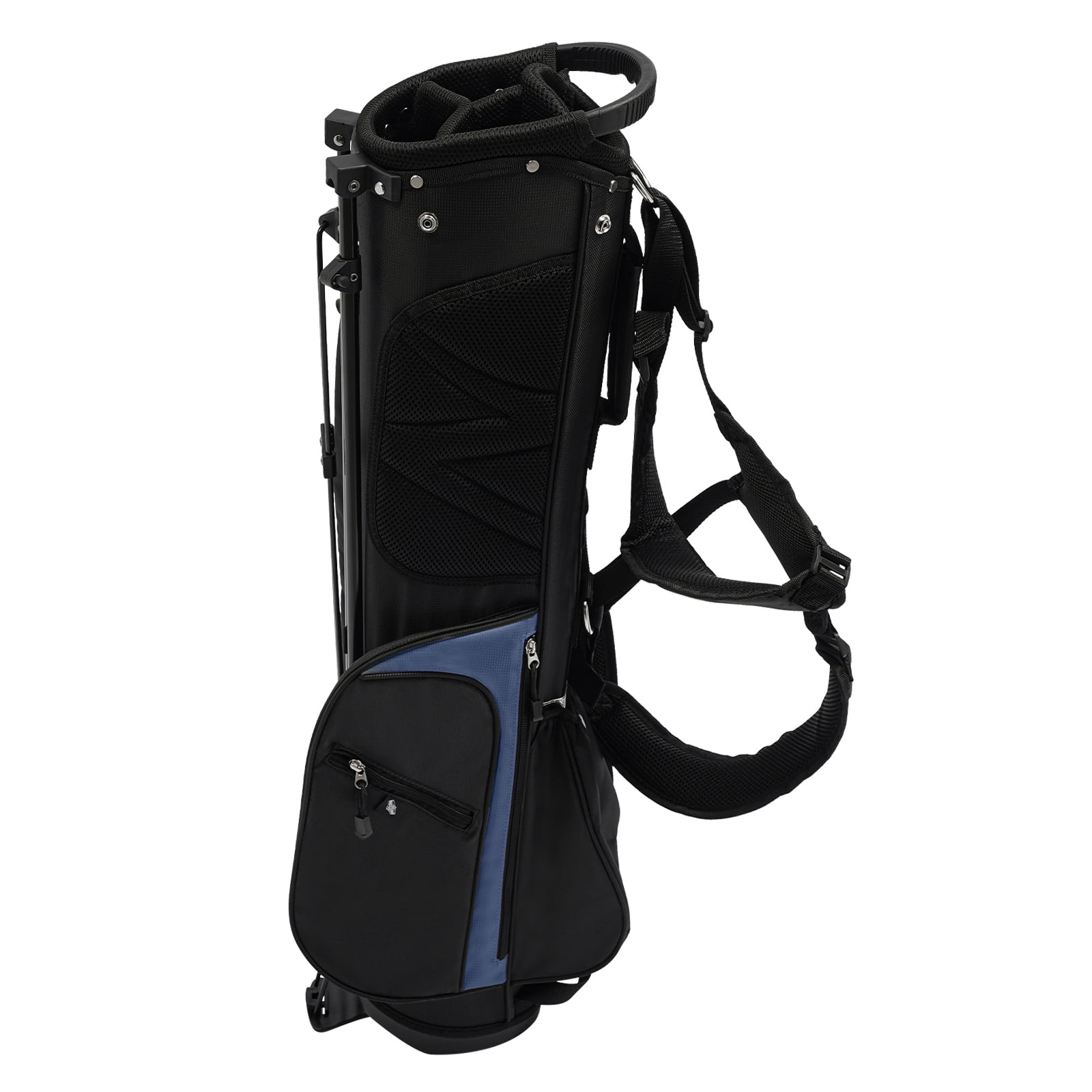 ToppiJoy Portable Golf Stand Bag Lightweight with 3 Dividers & 5 Pockets, Adjustable Shoulder Strap, Stable Stand for Driving Range, Par 3 & Executive Courses(Black+ Blue)
