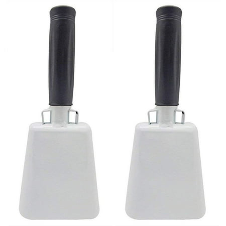 Katzco Cowbell Stick Rubber Grip Handle Built-in Clapper - 2 Pack - 10" Steel - Great Weddings, Sport Events, Farm & Rodeos, Birthday Parties, Marching Bands Musical Events - By