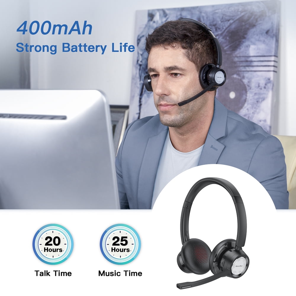 New bee Wireless Bluetooth 5.0 Headset with Noise Cancelling Mic (DSP+ENC), 270° Rotating Boom Mic HD Voice, 25H Playback/20H Talk, Mute Button, for Online Learning/Meetings/Skype