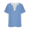 thumbnail image 4 of Tmtolofot Plus Size Casual Shirts For Womens Loose V Neck Tops Female Solid Color Basic Ornamental Button Blouse Top 2024 Summer Fashion Loose Soft T-Shirts,1_Blue,XX-Large, 4 of 4