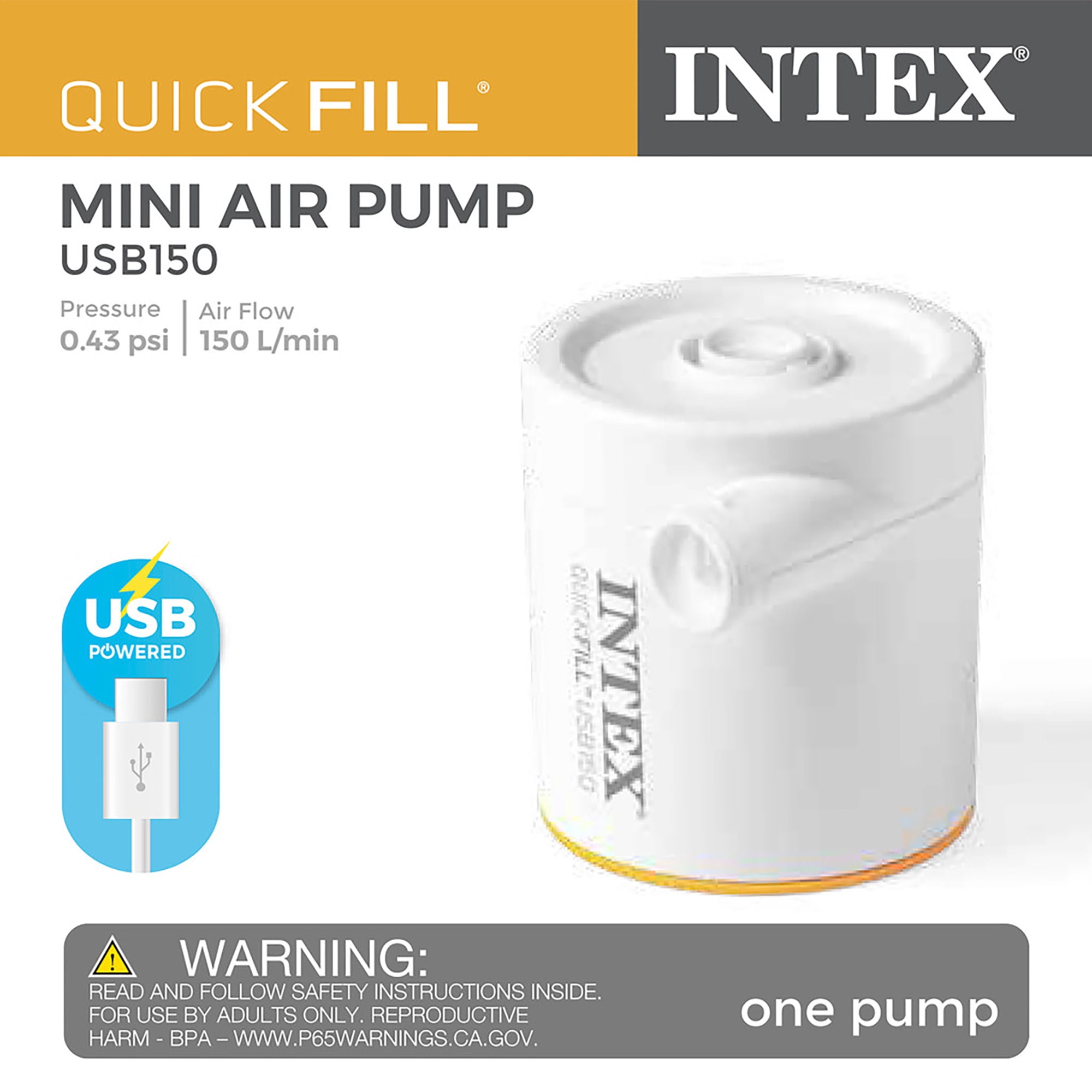 Intex Quick Fill Mini Air Pump USB150, USB Powered
