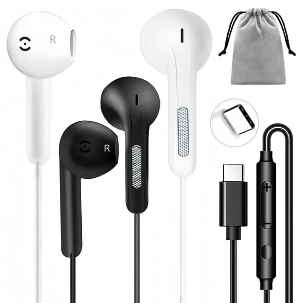 Paquete de 2 auriculares USB C con cable OURWORTL con control de volumen de micrófono