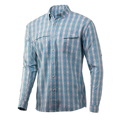 Button Down Performance Shirt with UPF 30 Sun Protection HUK Mens Tide Point Woven Solid Long Sleeve Shirt