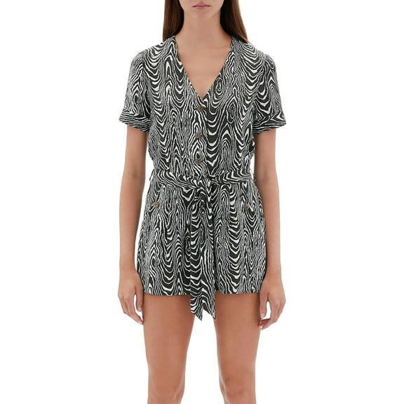 Jonathan Simkhai Womens Issa Printed V Neck Romper Green M