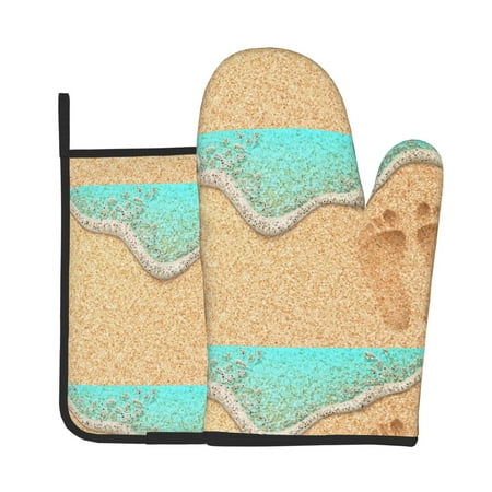 

Bingfone Beach Footprint Print Oven Mitts Pot Holders Set 2 PCS for Kitchen for Cooking Grilling Baking BBQ Pot Holders Cook Essentials